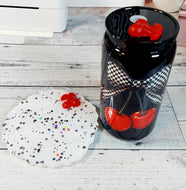 16 oz Plastic Black/Cherry and Coaster set