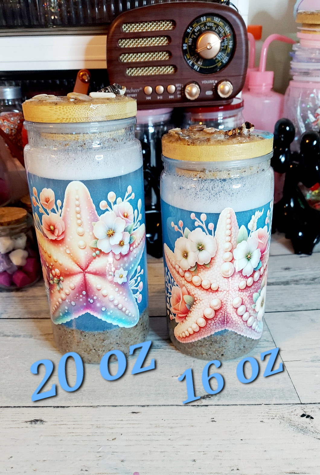 Beach Snowglobe Cups with decorative Lids
